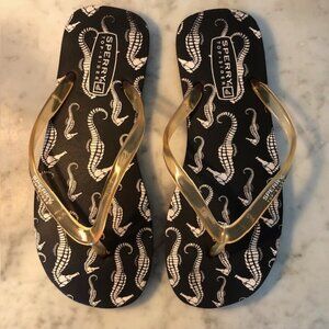 SPERRY TOP-SIDER  Seahorse Print Black Flip Flop M 7-8